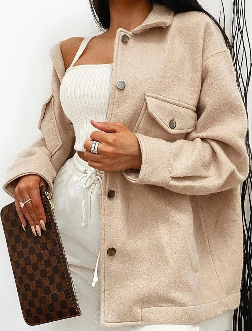 

Coat Jacket Women Autumn Single Breasted Turn-down Collar Wool Coat Elegant Long Sleeve Pocket Outwear Fashion Loose Streetwear