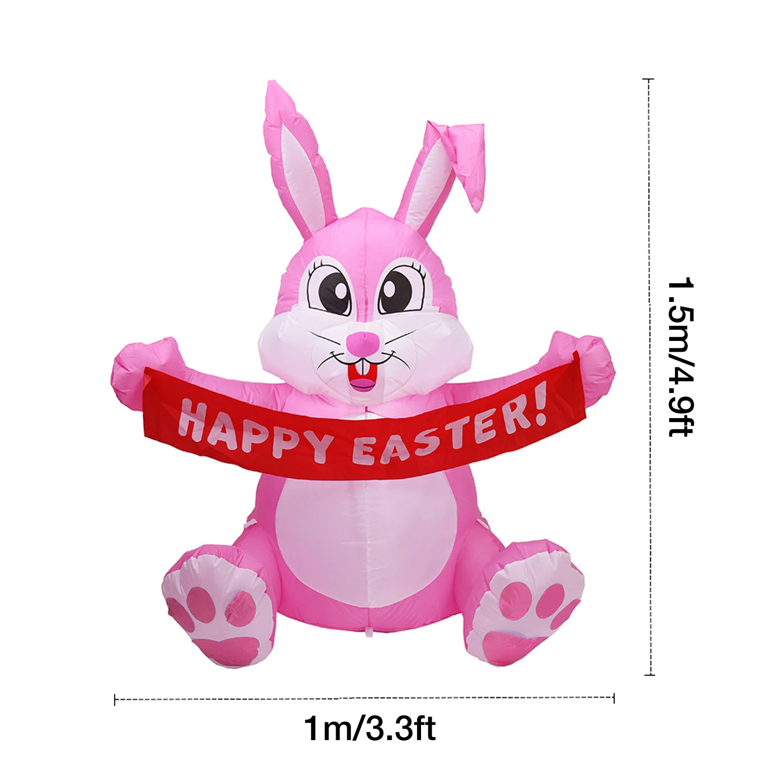 

4.9ft LED Luminous Easter Inflatable Bunny Pink Cute Inflatable Rabbit With Blower,Air Blower,LED Light,LED Light,Ground Stake