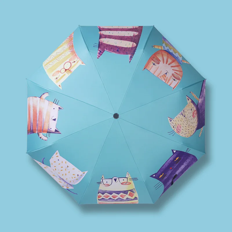 Кошка анти УФ Зонт от дождя Для женщин три складной карманный Дождь Зонты