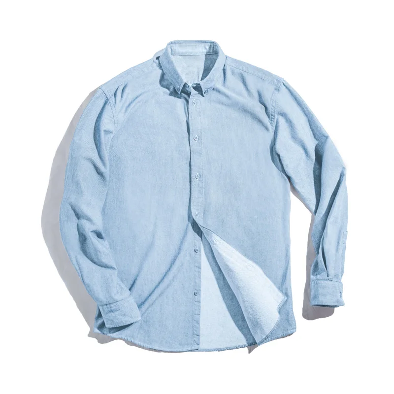 Light blue Maden мужская хлопковая Ретро оксфордская рубашка винтажная однотонная тонкая рубаха мужские с длинными рукавами - Цвет: Light blue
