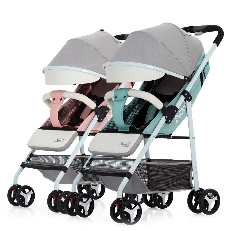 Twin baby stroller can sit reclining two baby high landscape lightweight folding detachable double pram