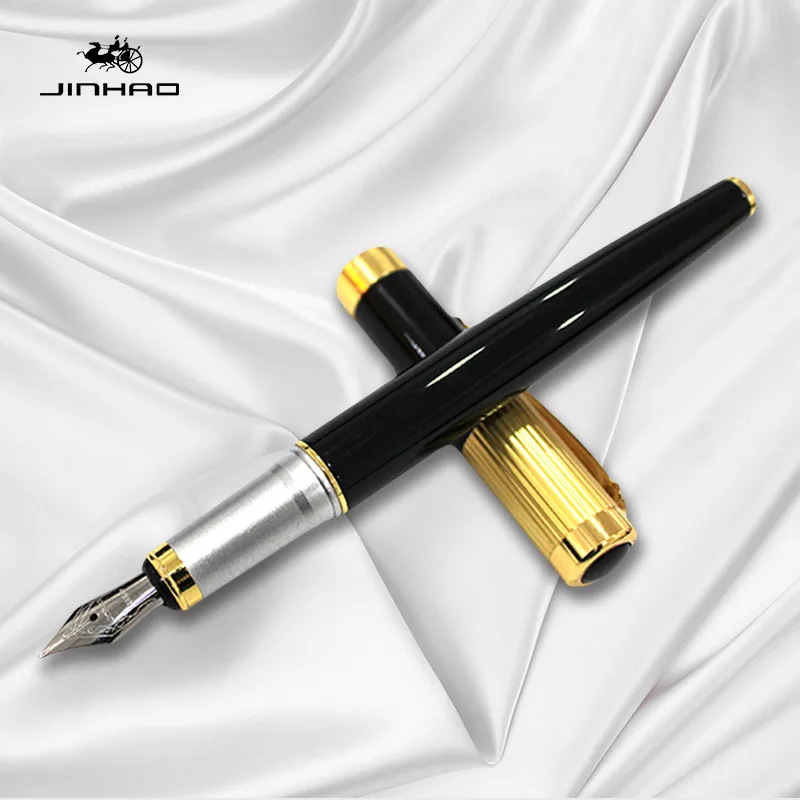 

Luxury Gift Pen Jinhao 9009 Black and Gold Clip Fountain Pen with 0.5mm Nib High Quality Metal Inking Pens for Writing Free