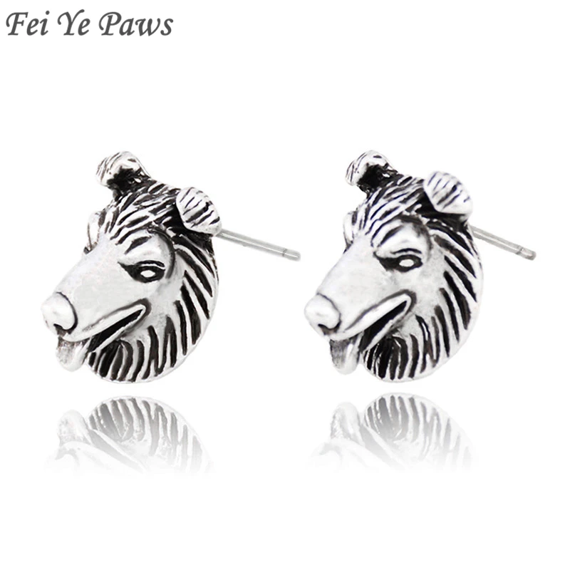 Винтажные технические 3D серьги-гвоздики в виде грубого колли и шелти собаки