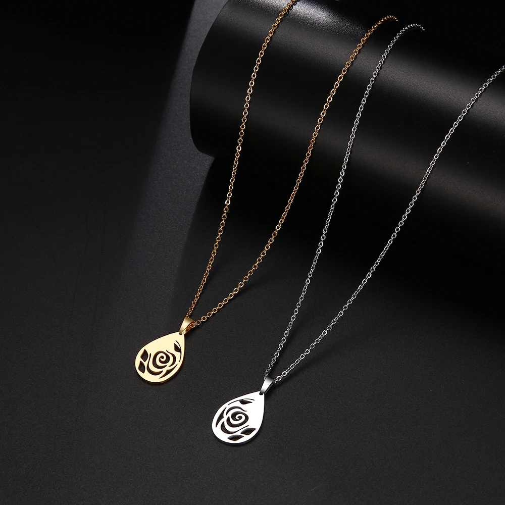 Какана ожерелье из нержавеющей стали для женщин мужчин роза капля воды кулон