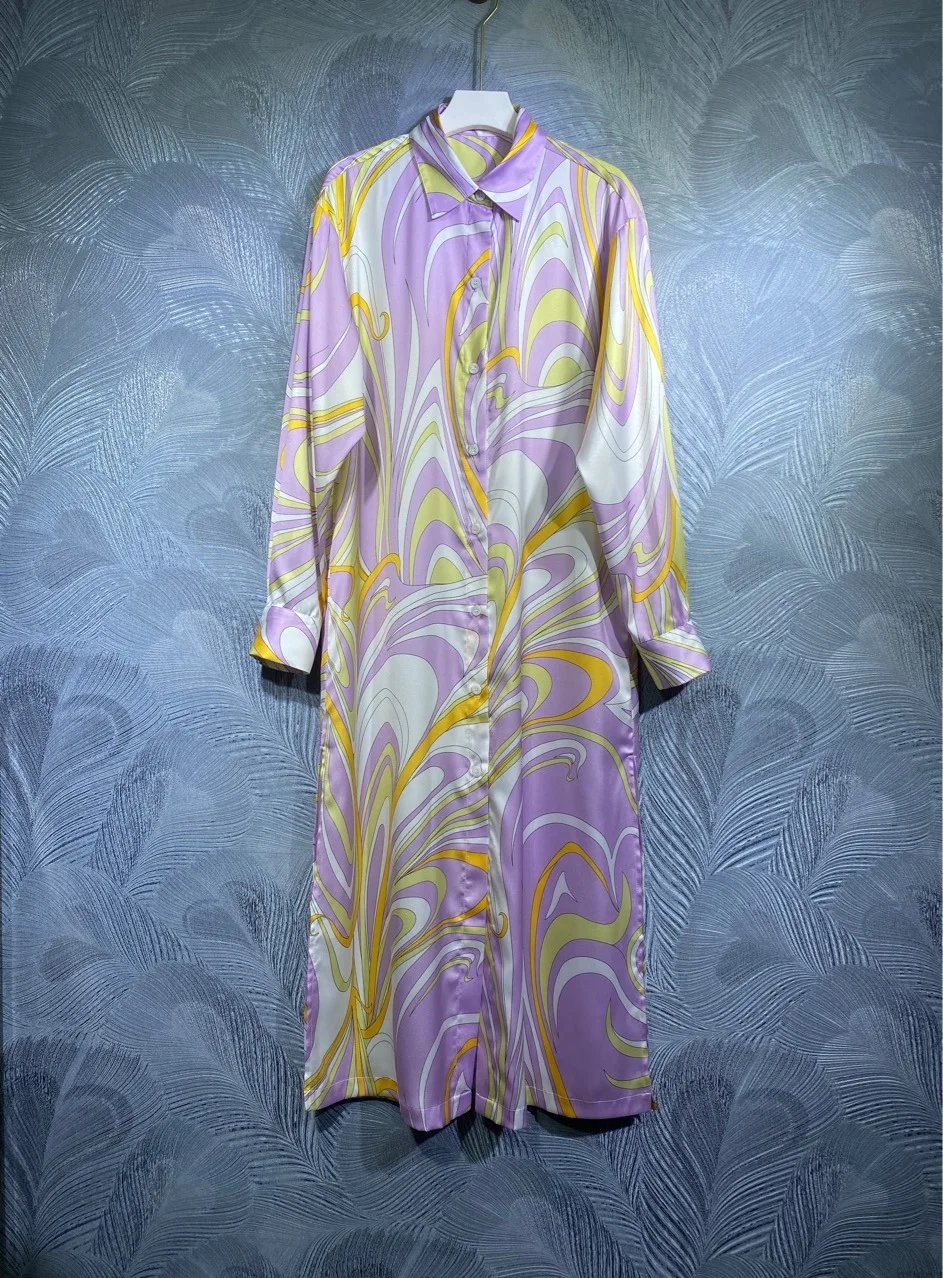 

2022 Spring Runways Women's High Quality 60%Silk Shirt-style Dress A464
