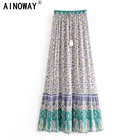 Винтажная шикарная модная женская пляжная юбка в стиле хиппи с цветочным принтом юбка макси А-силуэта с высокой талией в стиле бохо женские юбки