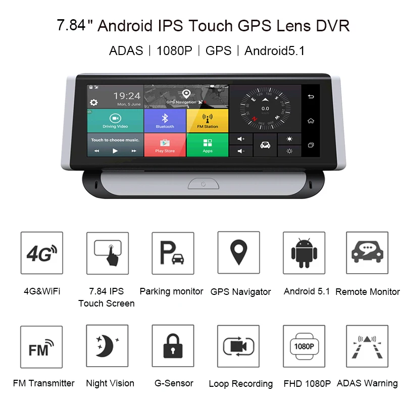Anfilite 8 дюймов 3G/4G Android автомобильный видеорегистратор 1080P GPS навигация ADAS Full HD