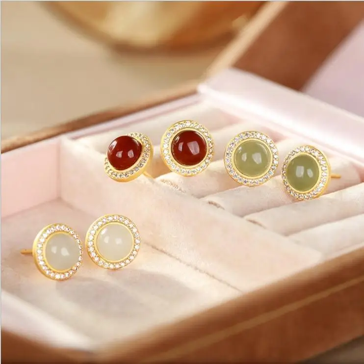 

Натуральная яшма Хэтянь одиночные серьги в китайском стиле ретро дворец богемные элегантные очаровательные женские рождественские подарк...