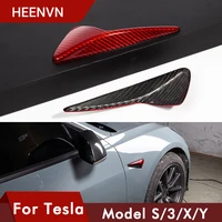 heenvn 2020 new car body camera protective cover for tesla model 3 s x y real red carbon fiber accessories model3 three 2pcsset