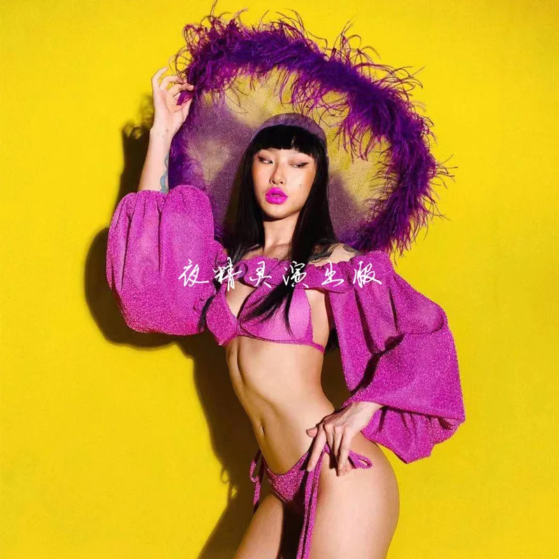 

New Pole Dance Clothes For DJ DS Nightclub Female Singer Sexy Stage Clothes Jazz Dancewear Big Hat Festival Rave Outfits DWY5330