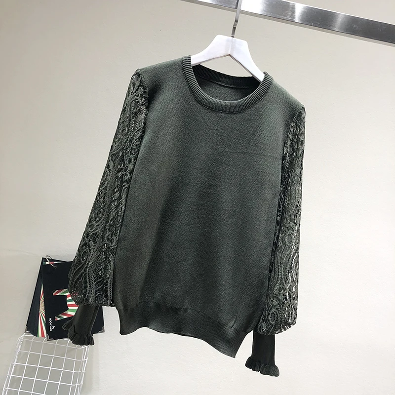 Gaganight кружевной вязаный лоскутный Модный женский свитер весна осень