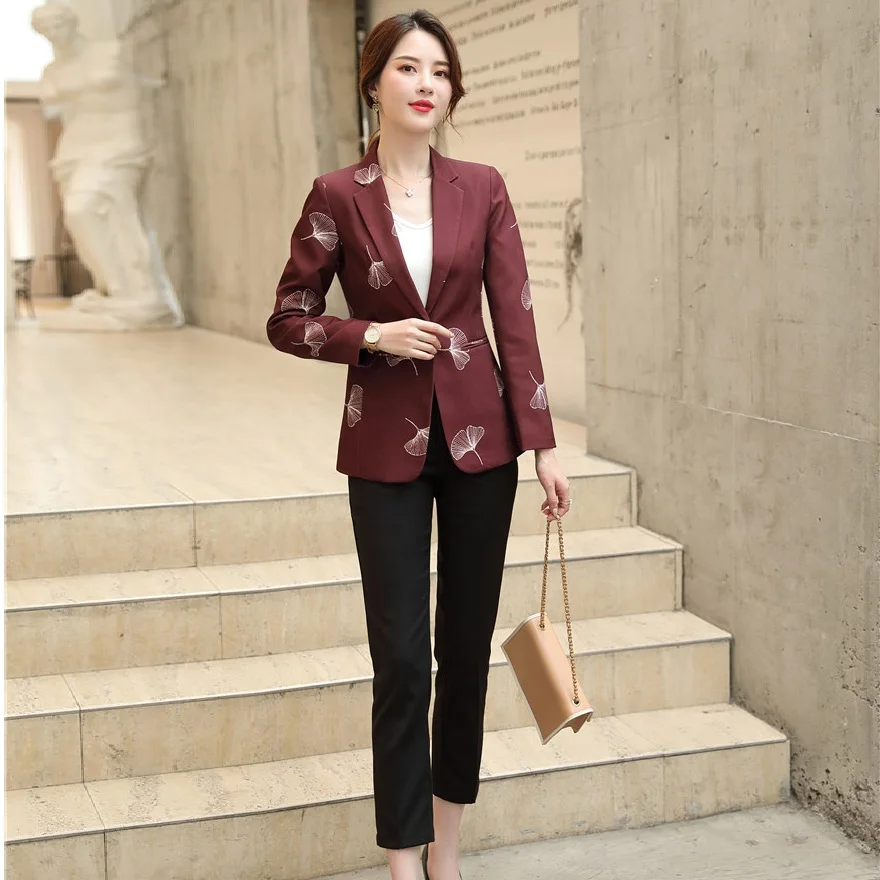 Повседневный блейзер с принтом для женщин деловые костюмы брюками и курткой
