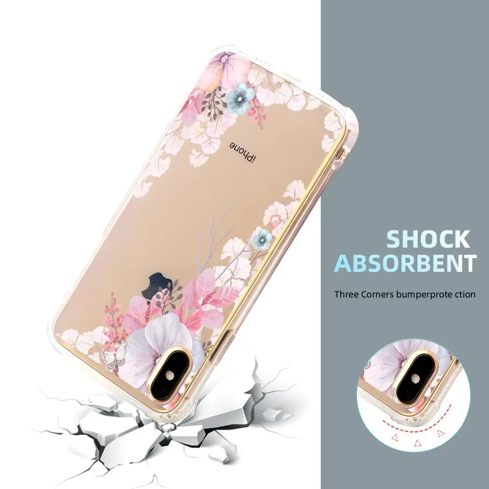 Мягкий полупакет с цветочным принтом чехол для телефона iphone Max TPU бампер + PC задняя