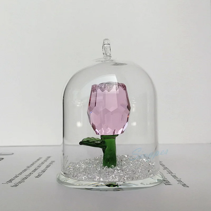

2020 HOT Fashion Glass Hanging Decoration Crystal Glass Rose Table Cabinet Display Elegant Birthday Christmas Decorative Gift