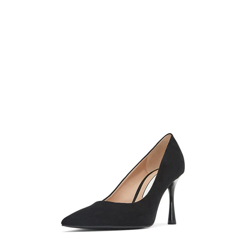 

2021 Designer Shoes Black Round Leather High Heels