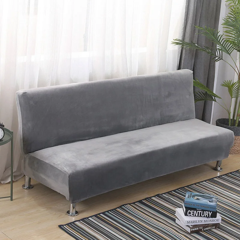 

Plush Sofa Bed Cover Soft Armless Sofa Bed Slipcovers Stretch Folding Seat Slipcover Solid Color Settee Covers Capa De Sofa