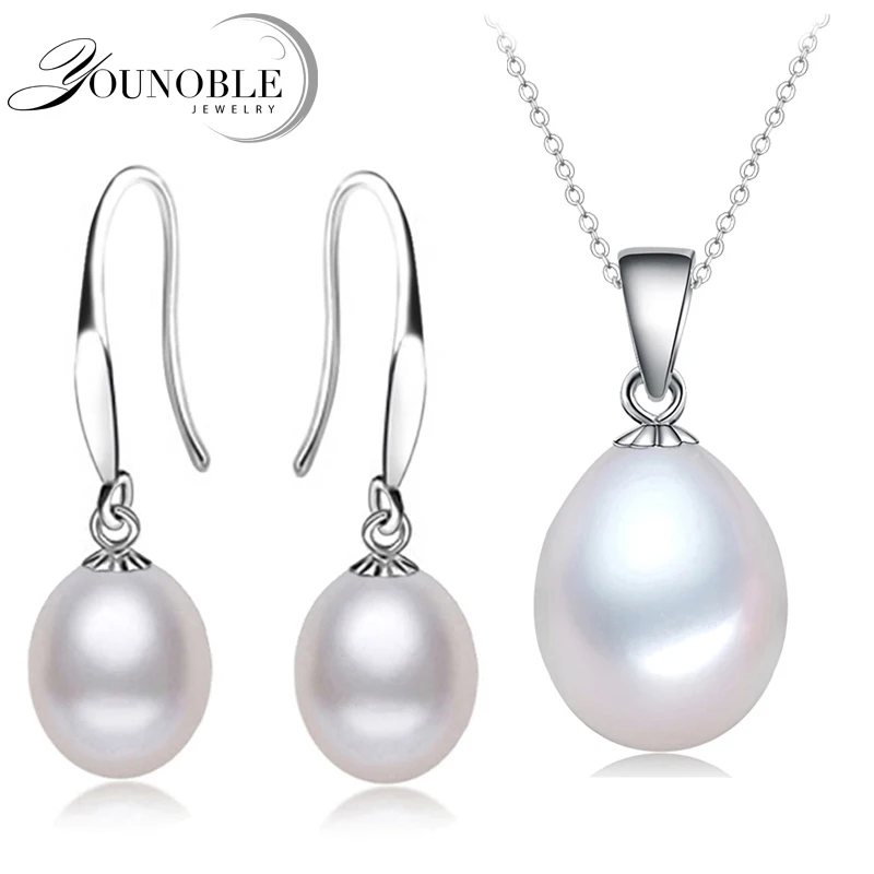 

Real Natural Pearl Jewelry Sets Silver 925 Women,Freshwater Pearl Earring Set Pendant Necklace White Daughter Birthday Best Gift