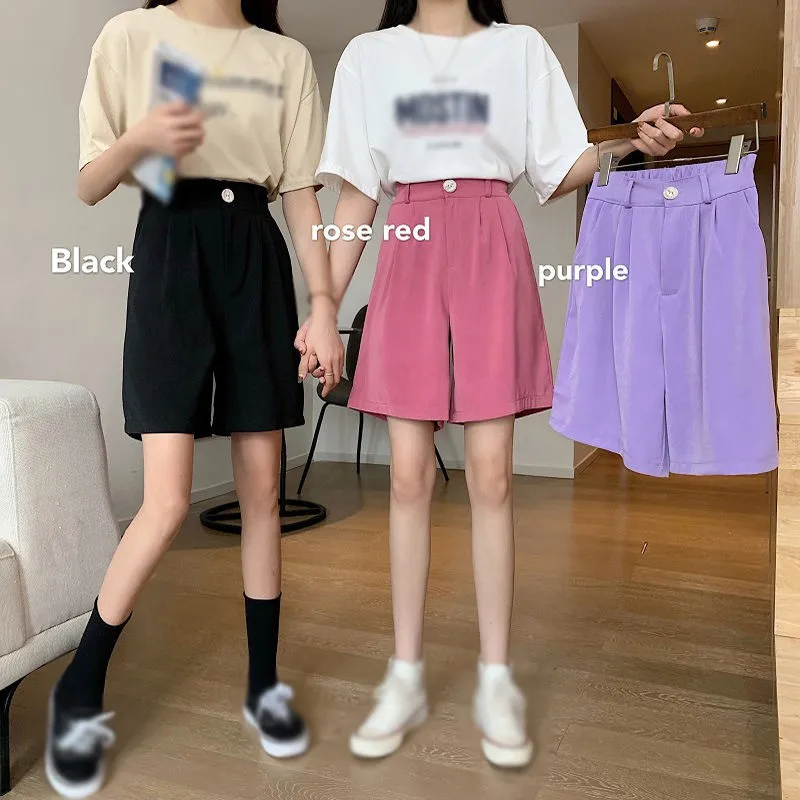 

Casual Shorts Women's Korean version all-match high waist was thin Button Fly Waist Loose Five Points Trouser Shorts