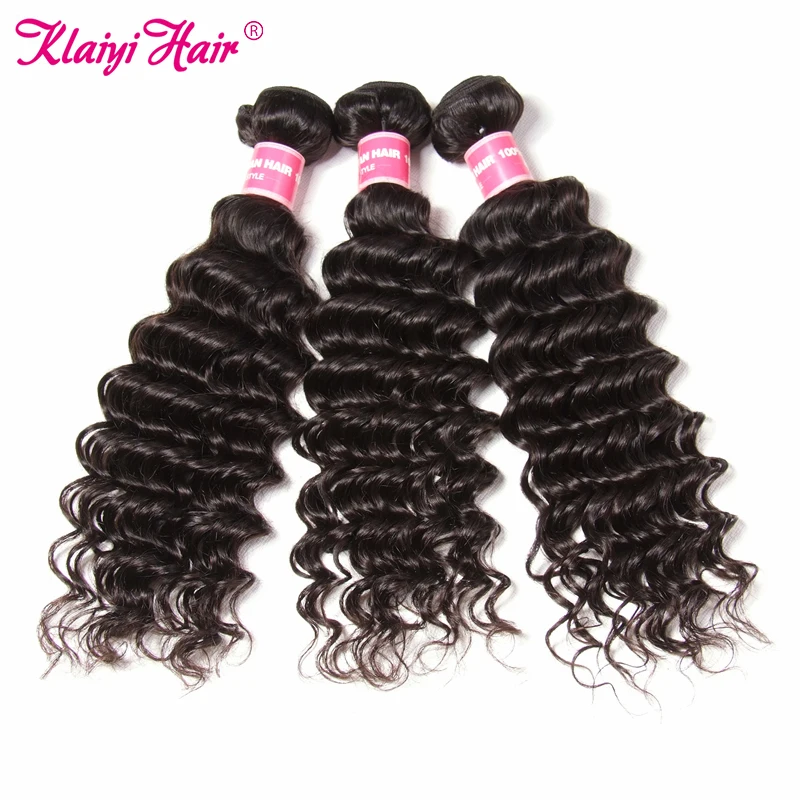Klaiyi бразильские волосы пряди глубокая волна 12-26 дюймов Remy 3 натуральный цвет