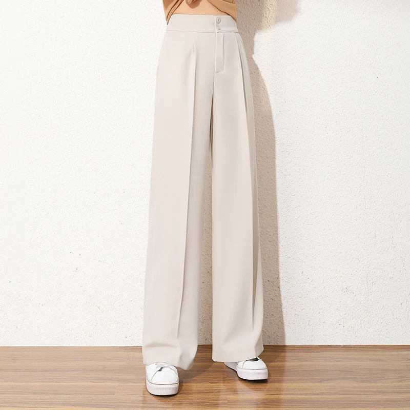 

2021 New Loose Wide Leg Pants Spring Autumn High Waist Office Ladies Suit Pant Female Long Trousers Spilt Straight Pantalons