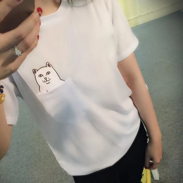 Футболка женская хлопковая с карманами и принтом кота летняя 2019|cute tees|top teesbrand tee |