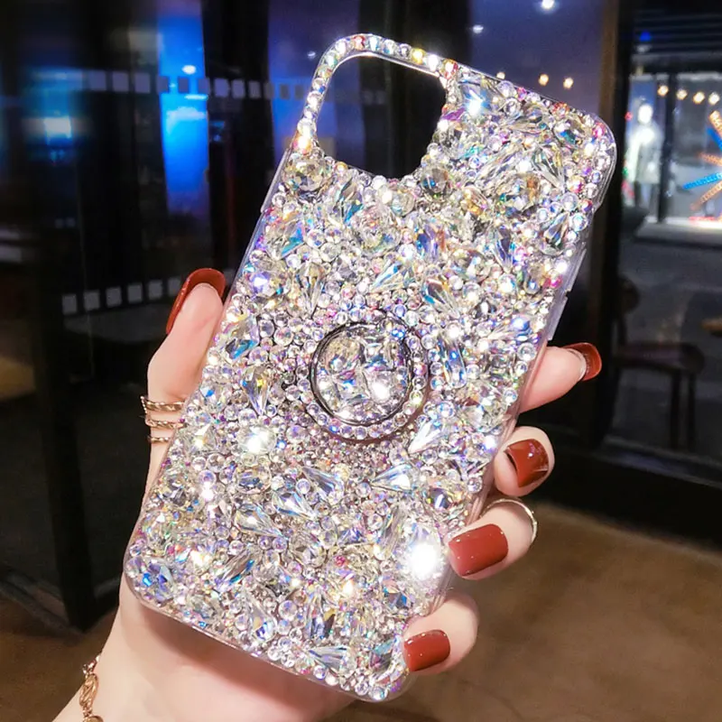 

Роскошный 3D чехол со стразами и бриллиантами для iPhone 11 Pro Max 12 Mini 8 Plus Xs Max Xr X 7 6 s 6 Se 2020 цветной чехол-бампер с подставкой