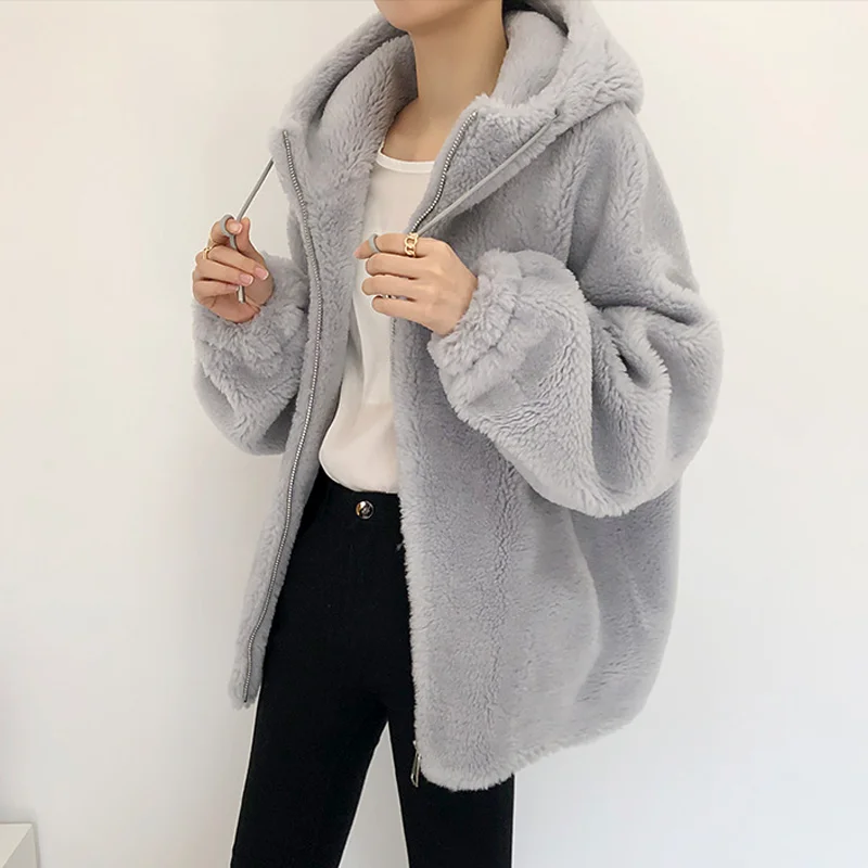 2021 Женское зимнее пальто с длинным рукавом и капюшоном из натуральной овечьей