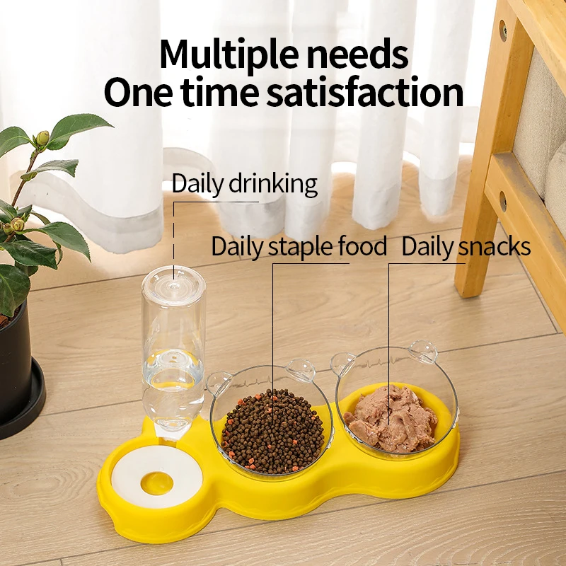 

Cat double bowl, moisture-proof mouth, dual-use, three-bowl automatic feeder, automatic drinking basin, anti-overturning pet dog