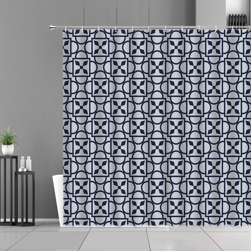 

Originality Geometric Printing Shower Curtain Striped Bathroom Decoration Cloth Curtains Waterproof Polyester Fabric With Hook