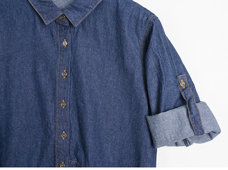 

Japan Style Vintage Denim Blue Dress New Autumn Winter Loose Casual Turndown Collar Long Sleeve Women