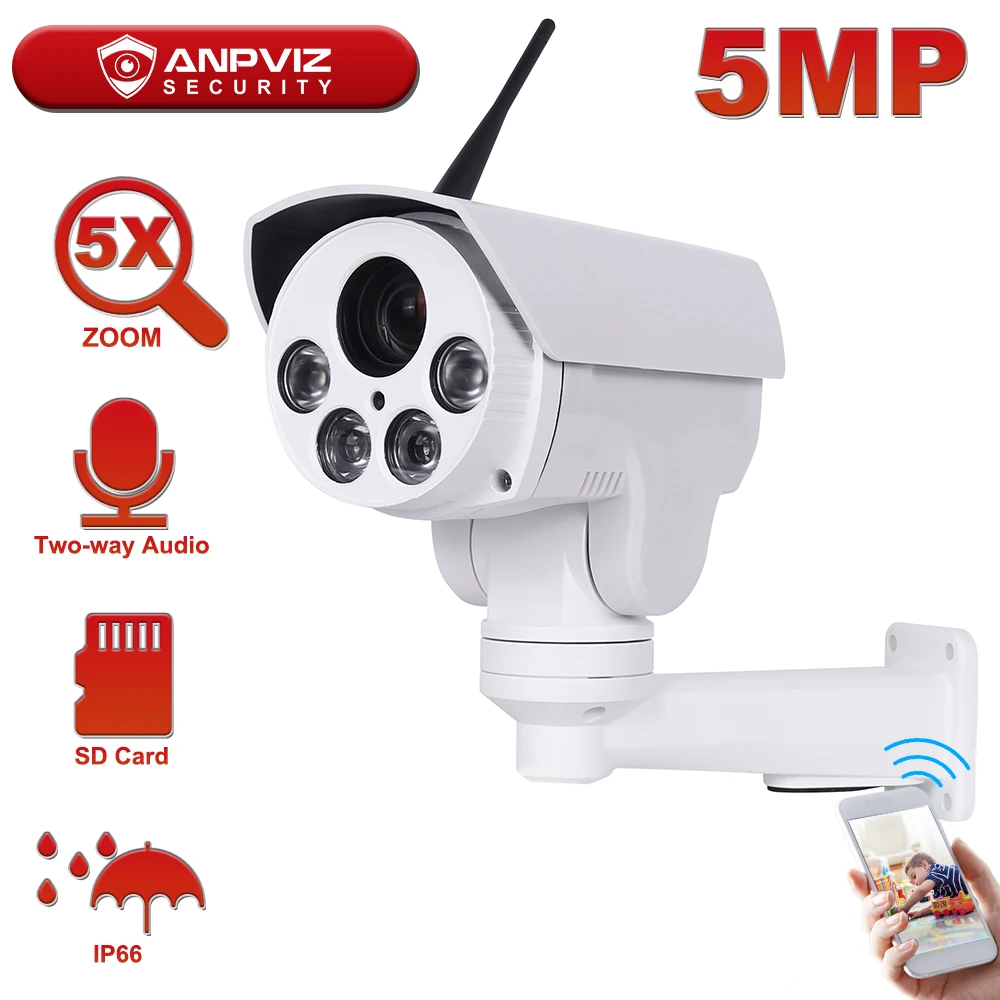 Anpviz 5MP WI FI IP PTZ Камера 5X зум Открытый Wirelese безопасности двухстороннее аудио