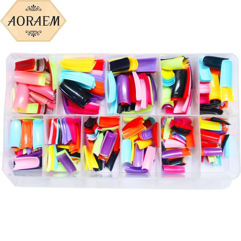 

AORAEM 500Pcs/Set Colorful Fake Nail Art Tips Long Ballerina Coffin Nails Full Cover Fasle Nails Tip Manicure Tools Salon Supply