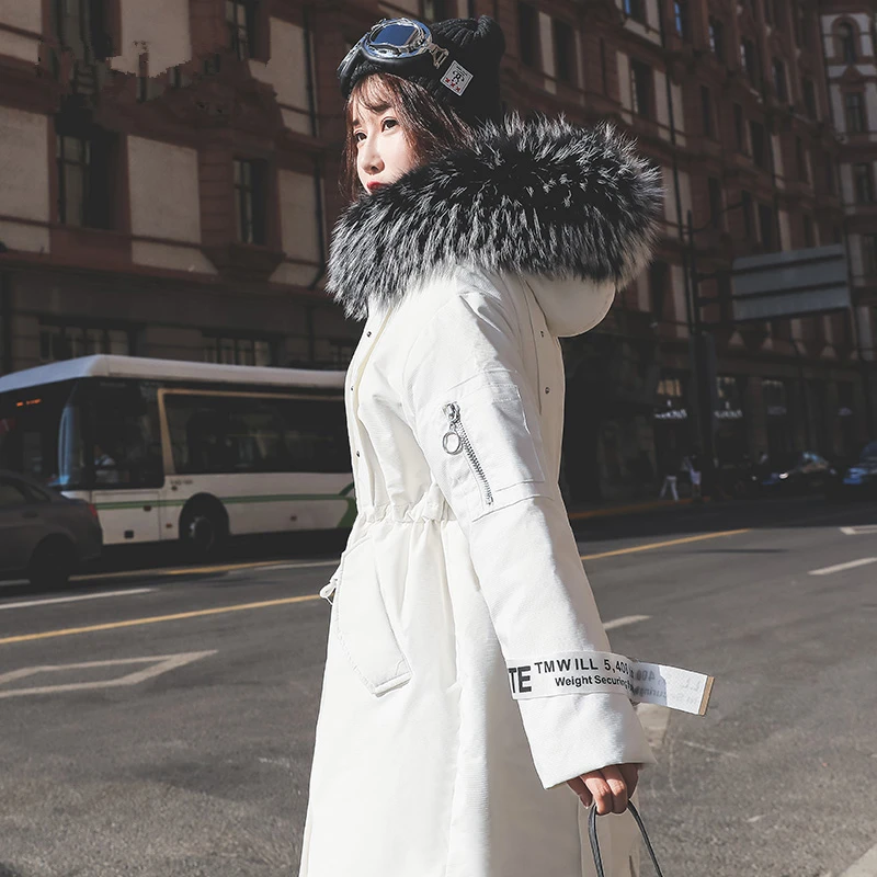 Winter 2020 Brand Women White Duck Jacket Korean Real Raccoon Fur Coat Female Long Warm Down Parkas Hiver 92006 | Женская одежда