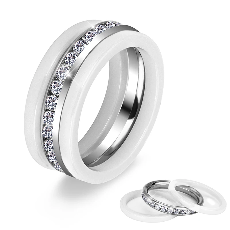 

Женские кольца из белой керамики, широкие Серебристые Стразы с Полным Кольцом, ювелирные кольца подарочные, 7 мм