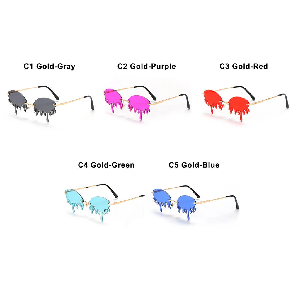 

2021 Unique Women's Punk Tears Shape Mountaineering Sunglasses Female Punk Rimless Crystal Sun Glasses Fashion Shades UV400