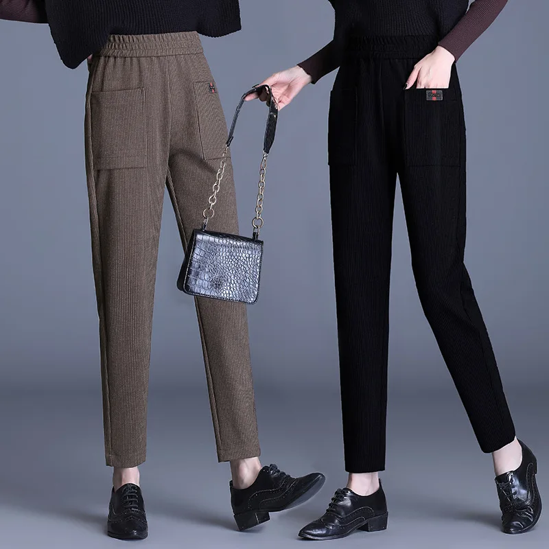 

2020 Women Pants Autumn Winter High Waist Soilod Color Fashion Korean Style Casual Female Ankle Leng Harem Pants