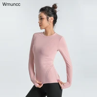 wmuncc women yoga shirts round neck long sleeve top tight quick drying running t shirt elastic sexy thin fitness clothes