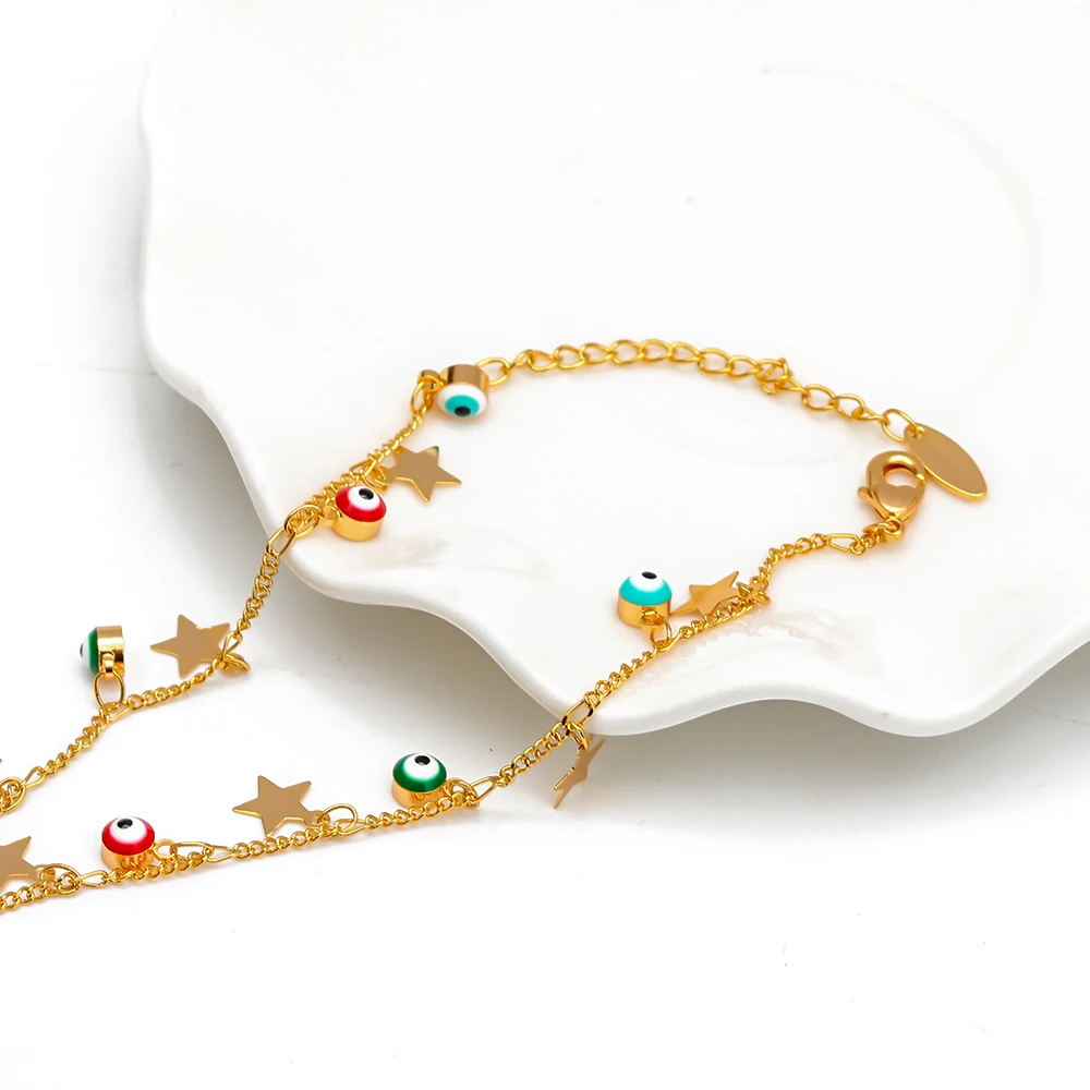 Lucky Eye Star Evil Eye очаровательный ножной браслет золотого цвета ножная цепочка браслет с кисточками на лодыжке Регулируемая Мода Бижутерия для ног для женщин EY6502