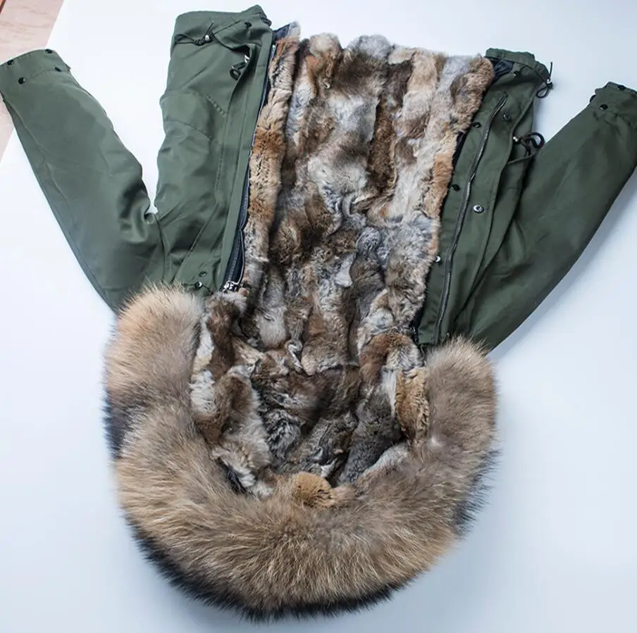 Rabbit fur liner Пальто с натуральным мехом, зимняя куртка, женская короткая парка, водонепроницаемая, большая, с натуральным мехом енота, с воротником, с капюшоном, толстая, теплая, с натуральным лисьим мехом, подкладка - Цвет: Rabbit fur liner