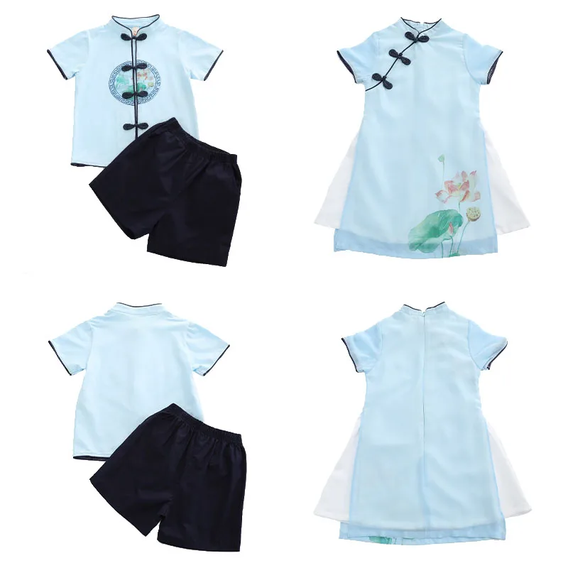 Школьный танцевальный костюм для девочек платье Чонсам с короткими рукавами