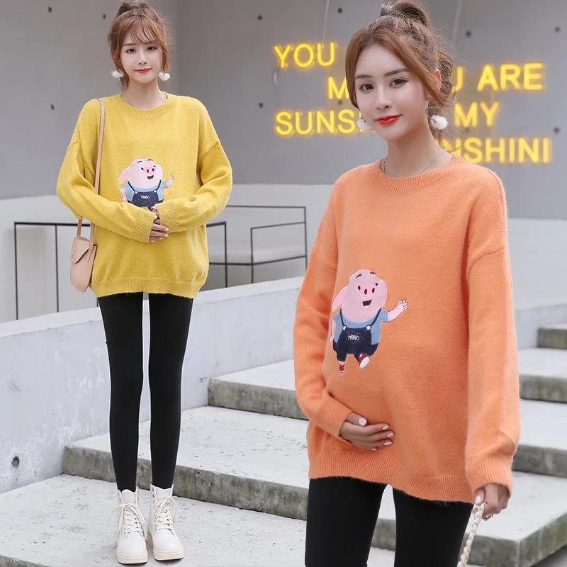 Свободные теплые вязаные свитера большого размера для беременных на осень и зиму