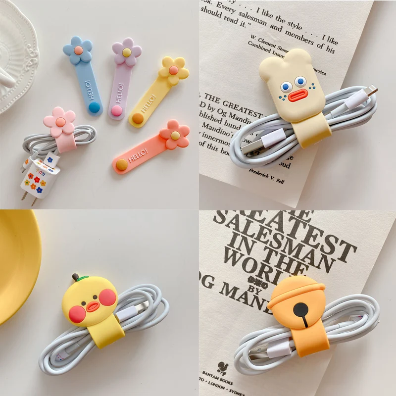 Милый органайзер для кабеля с мультипликационным принтом usb держатель намотки