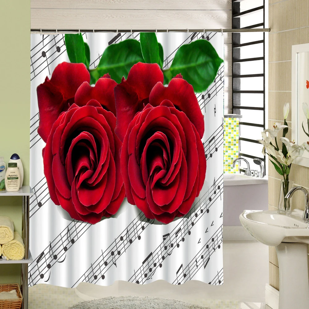 Занавеска для душа с красными цветами растут на реке которая видит активную и