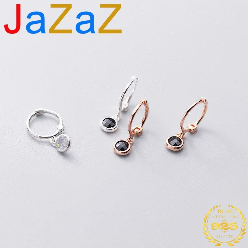 

A00235 Minimalist Round Black Zircon Stud Earrings for Women Genuine 100% 925 Sterling Silver Gothic Fine Jewelry