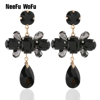 neefu wofu drop rhinestone earrings handmade fashion woman glass flowers long earring dangle large brinco ear oorbellen