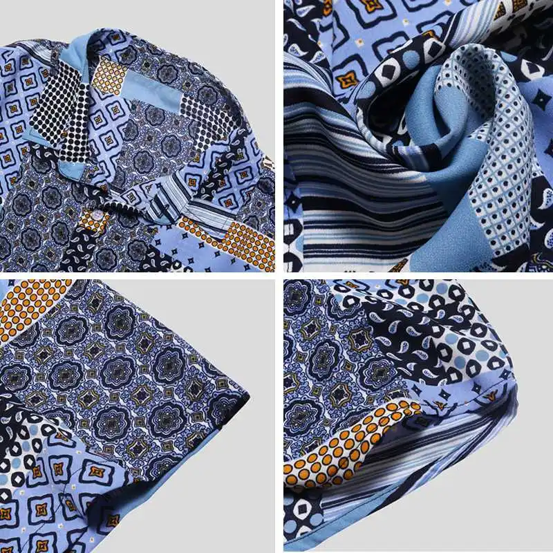 

Men Beach Printed Shirt Loose Breathable Vacation Ethnic Short Sleeve Tops Casual Chemise Summer Streetwear Hawaiian Shirts Men