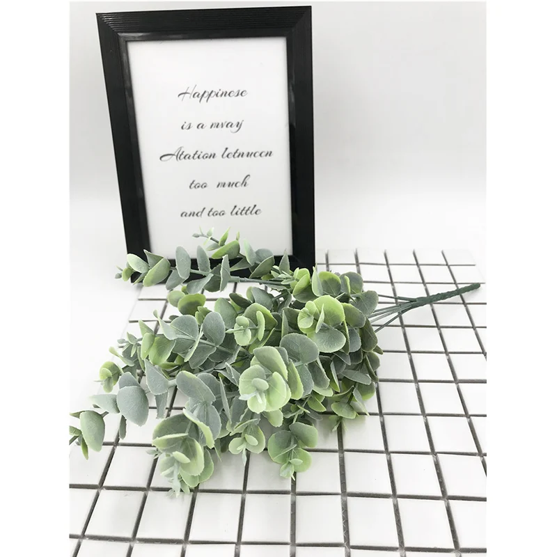 Light Green 35 см 25 голов искусственные тропические листья эвкалипта Флокирование растения поддельные пластиковые листья ветка дерева суккуленты букет украшение для дома - Color: Light Green