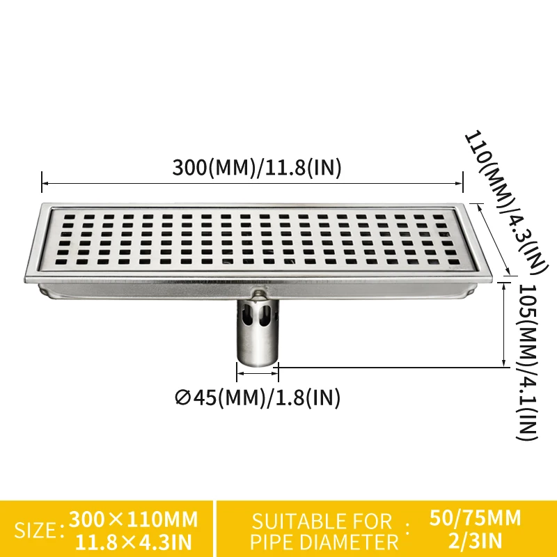 Дренаж для пола квадратные решетки дренаж ванной душа кухни туалета длинный