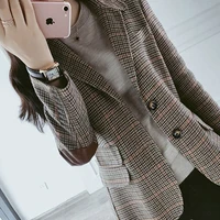 2020 new fashion casual women blazers spring autumn high quality loose retro casual woolen plaid suit women jacket