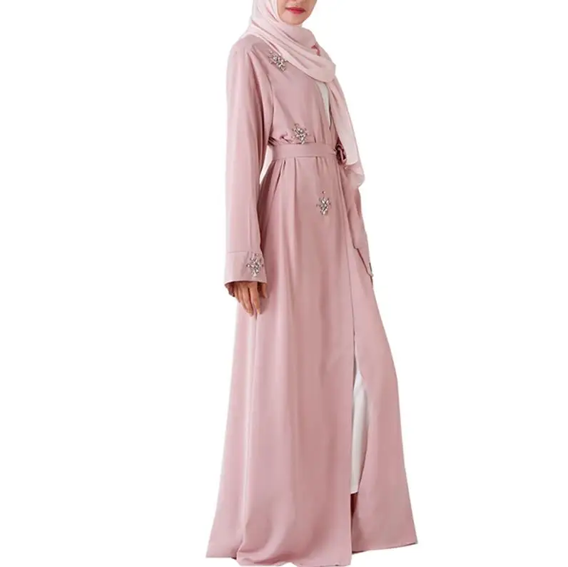Pink cardigan Abaya Kimono Muslim Hijab Dress Women Abayas Caftan Marocain Kaftan Robe Femme Dubai Tesettur Elbise Turkish Islamic Clothing - Цвет: Pink cardigan